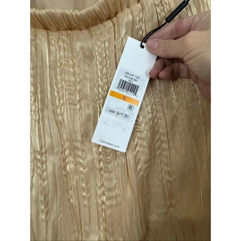 Calvin Klein Gold Pleated/Crinkle Skirt - Size Small